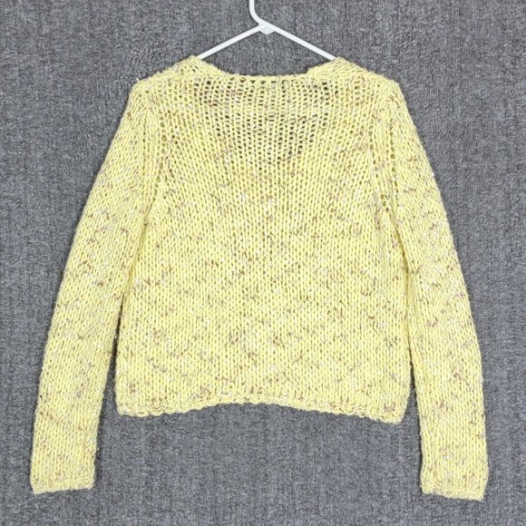She + Sky Sweater Womens Small Yellow Long Sleeve V Neck Open Knit - Picture 7 of 10